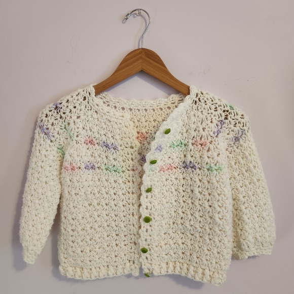 Handmade Handknitted Little Girls Pastel Button Cardigan Sweater - Picture 2 of 12